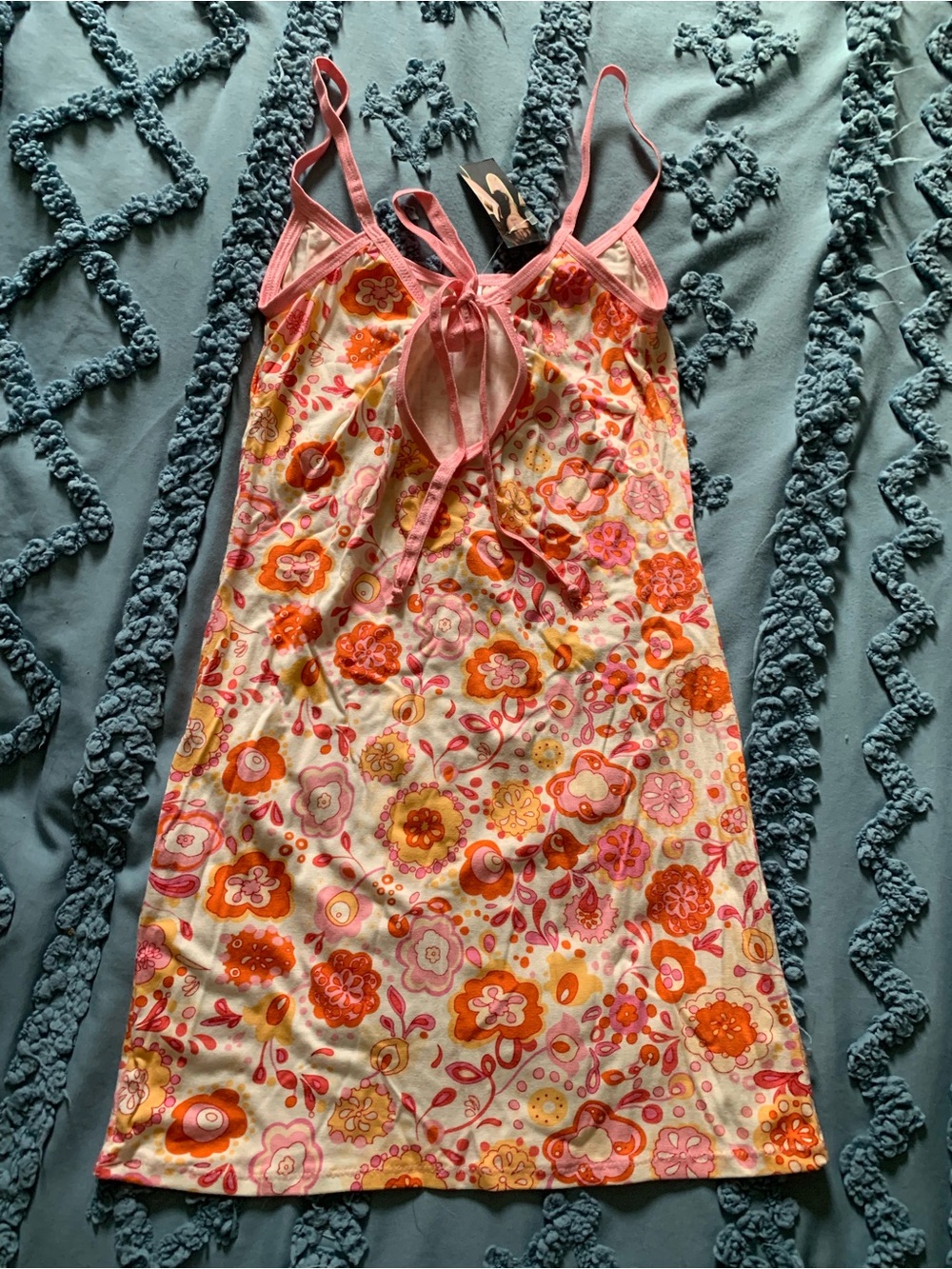 Sugarpuss Retro Orange and Pink Floral Mini Dress With Keyhole Cutout NWT